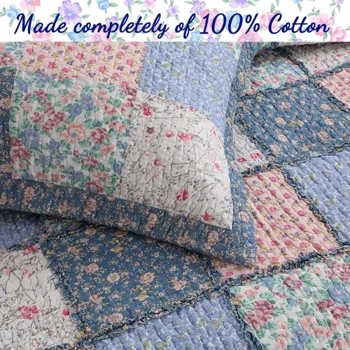 Miniatura 2 de Cozy Line Home Fashions - Juego de ropa de cama reversible de 100% algodón con diseño de patchwork real, estilo cottage francés, floral, colcha
