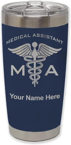 Miniatura 39 de LaserGram Taza aislada al vacío de 20 onzas, asistente médico MA, grabado personalizado incluido (rosa)