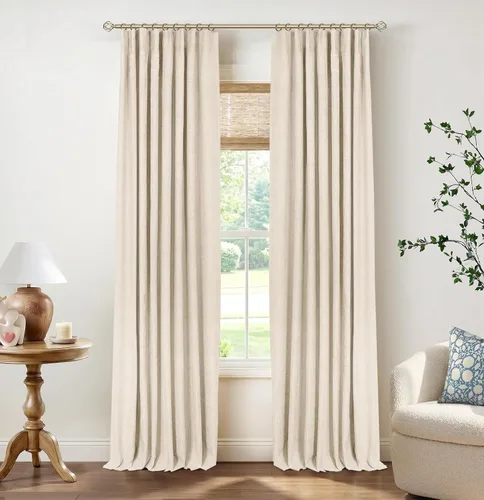 Miniatura 46 de INOVADAY Cortinas 100% opacas para dormitorio, cortinas opacas de 84 pulgadas de largo, cortinas opacas de lino con anillos de clip, aislamiento