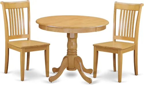 Miniatura 9 de East West Furniture ANPO3-OAK-C Juego de mesa y sillas de cocina de 3 piezas contiene una mesa de comedor redonda con pedestal y 2 sillas tapizadas