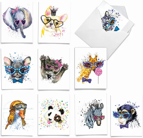 Miniatura 8 de The Best Card Company Surtido divertido juego de tarjetas de felicitación en blanco de acuarela de vida silvestre, incluye 10 diseños únicos