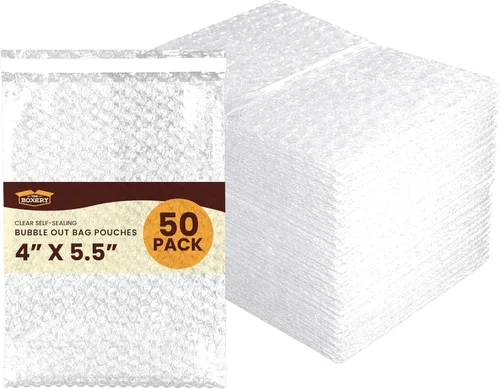 Miniatura 19 de The Boxery 3x5" Clear Self-Sealing Bubble Out Bag Pouches -50 Pack- Bubble Cushion Wrap Bags for Packing, Storage, Moving, and Shipping fragile items