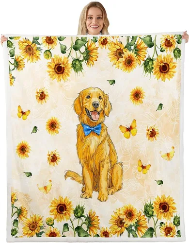 Miniatura 8 de Manta de perro de dibujos animados para niños, manta de vellón con mariposas y girasoles para decoración de dormitorio, sofá, dormitorio, manta
