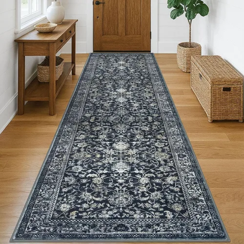 Miniatura 45 de KILOCOCO Alfombra lavable de 2 x 3 para entrada, estampado floral vintage, suave, antideslizante, azul, alfombras de cocina, tapete