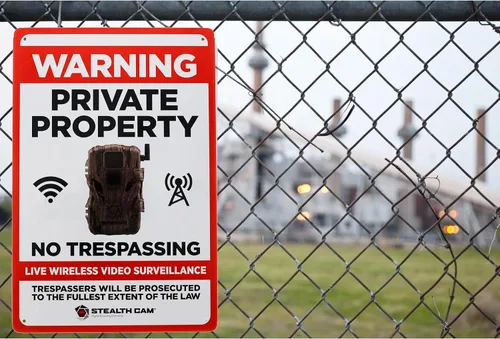 Miniatura 2 de STEALTH CAM Alerta de seguridad al aire libre de estaño de 8 x 12 pulgadas, advertencia de propiedad privada sin intrusión de locales bajo señal