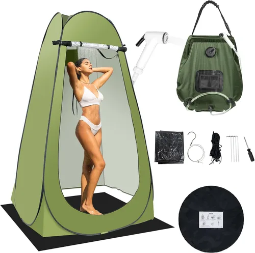 Miniatura 9 de Tienda de campaña portátil de privacidad, kit de tienda de ducha al aire libre con bolsa de ducha de 5 galones (boquilla mejorada)