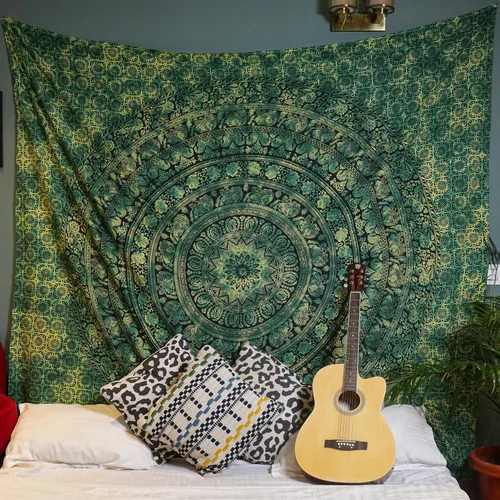 Miniatura 14 de Craft Trade - Tapiz de algodón indio con mandala para pared, decoración estética boho hippie para sala de estar, meditación y dormitorio - Amarillo