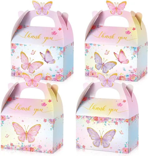 Nezyo 24 cajas de regalo de fiesta de mariposas, caja de regalo de papel para fiesta de cumpleaños, baby shower, boda