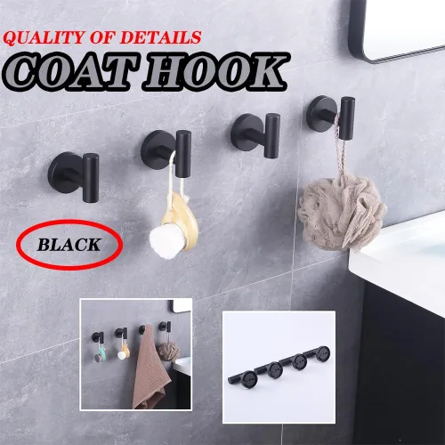 Miniatura 2 de GERZWY Gancho de baño negro mate para abrigos, SUS 304 de acero inoxidable para toalla/bata, gancho para ropa para baño, cocina, estilo moderno