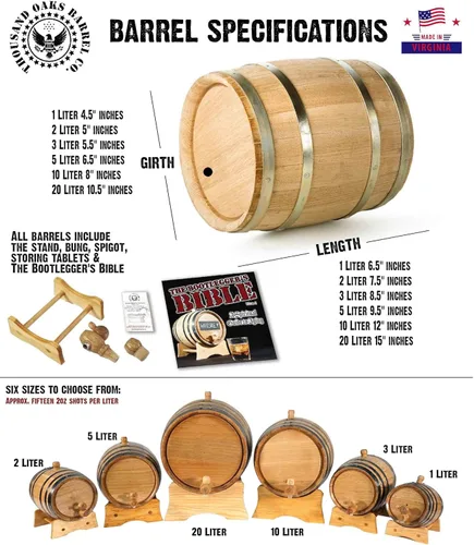 Miniatura 5 de Barril de envejecimiento de roble personalizado de 3 litros con soporte, moño y espita – Vino de la edad, aguamiel, cócteles, bourbon, whisky