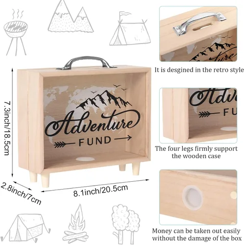 Miniatura 2 de Vesici Caja de Fondos de Viaje Alcancía para Adultos Caja de Ahorros de Dinero Maleta Decorativa de Vacaciones Banco de Monedas de Madera