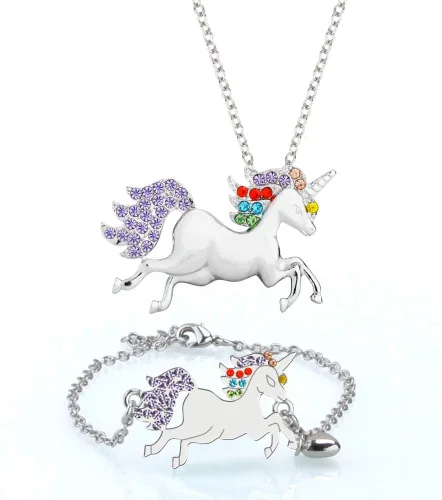 Miniatura 2 de Joyero musical para niños con cajón grande y piedras de circonita, juego de joyas con unicornio giratorio y diseño de mariposa arcoíris