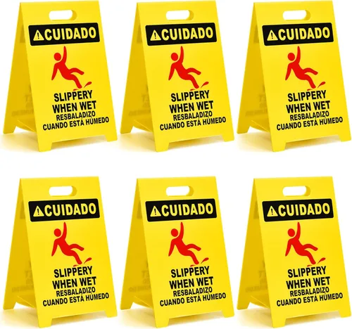Miniatura 13 de MATTHEW CLEANING - Señales industriales de 19 pulgadas para suelo mojado, paquete de 3 letreros de advertencia multilingües de plástico corrugado
