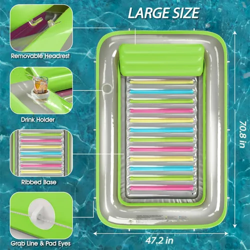 Miniatura 4 de Jasonwell - Flotador inflable para piscina, 4 en 1, almohadilla de bronceado para adultos, relajarse en la piscina, flotador lleno de juguetes