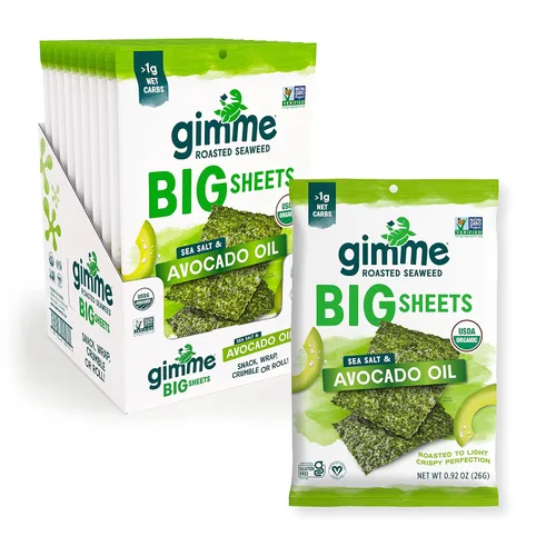 Miniatura 8 de Gimme Hojas grandes de algas marinas tostadas orgánicas de alta calidad, sal marina, keto, vegano, sin gluten, gran fuente de omega3 y yodo