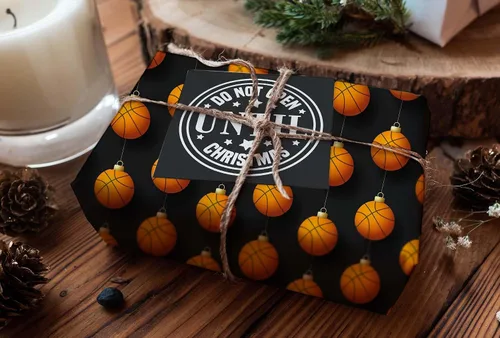 Miniatura 5 de Bonito papel de regalo de baloncesto grueso, adorno de Navidad, decoración de fiesta de vacaciones (rollo de 6 pies x 30 pulgadas)