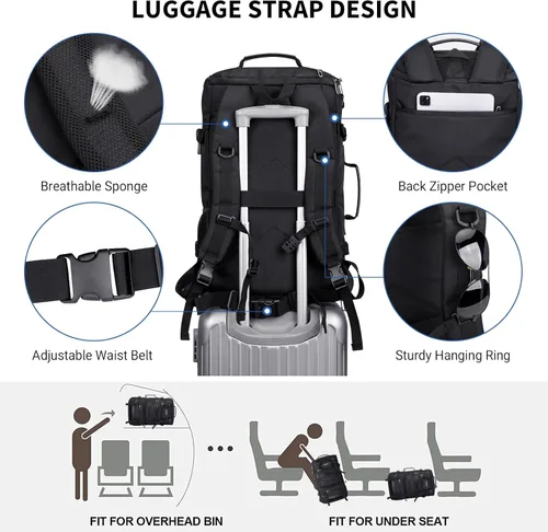 Miniatura 8 de WITZMAN Mochila de viaje para hombre, convertible grande, mochila de mano con compartimento para zapatos para aviones, compatible con laptop de 17