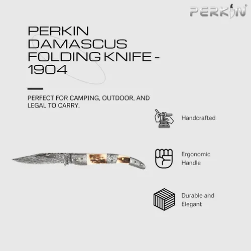 Miniatura 2 de Cuchillo de bolsillo de Damasco hecho a mano - Hermoso cuchillo plegable
