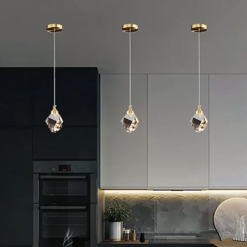 Miniatura 8 de Lámpara colgante moderna de cristal, lámpara colgante LED de 3 colores, lámpara colgante de techo de oro de altura ajustable, para cocina, isla