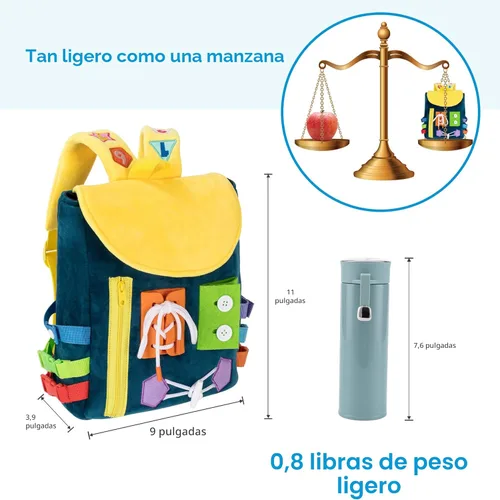 Miniatura 5 de Busy Board - Mochila para niños pequeños con hebillas y juguetes de actividades de aprendizaje, desarrolla habilidades motoras finas y habilidades
