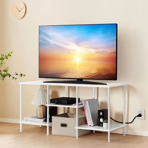 Miniatura 11 de OYEAL Soporte de TV Negro para Dormitorio con Tomas de Corriente para TV de hasta 50 Pulgadas, Pequeño Centro de Entretenimiento con Almacenamiento