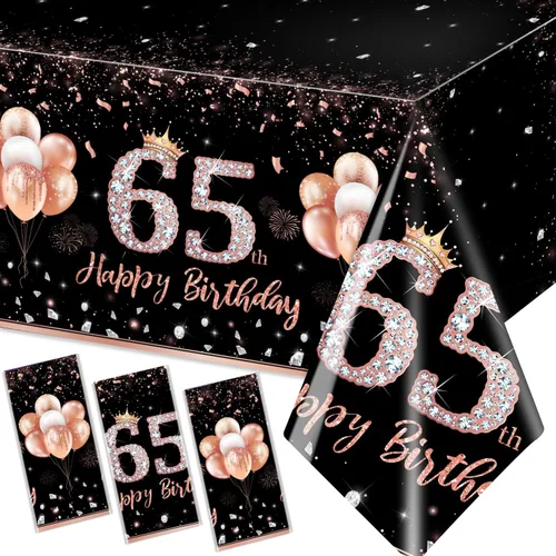 Miniatura 12 de GREHUMOR 3 manteles de fiesta de cumpleaños de 16 años para niñas, color oro rosa, suministros de fiesta de cumpleaños de 16 años, cubierta de mesa