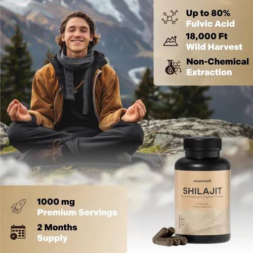 Miniatura 3 de Extracto de Resina de Shilajit del Himalaya Orgánico - Potencia Máxima de 1000mg, Shilajit Puro Testado en Laboratorio para Hombres y Mujeres, Ácido