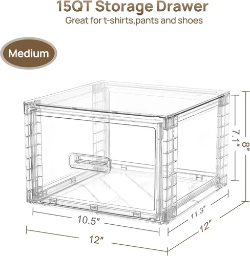 Miniatura 2 de Vtopmart - Paquete de 2 contenedores de almacenamiento apilables transparentes de 18QT, organizadores de armario de fácil montaje, contenedores