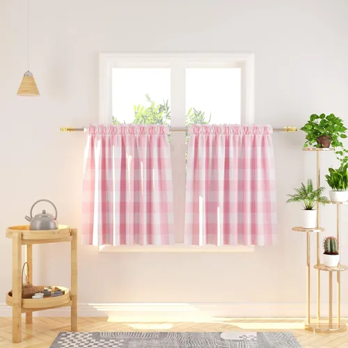 Miniatura 208 de Cenefas de cortina para ventana de 16 pulgadas de largo, 2 paneles de cuadros búfalo, cortinas pequeñas con bolsillo para barra, estilo clásico