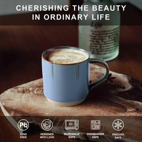 Miniatura 3 de Taza de café de cerámica de 8 oz con asa hecha a mano en estilo japonés café americano latte adecuado para la oficina y el hogar cafetería