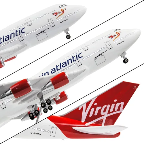 Miniatura 7 de 24-Hours 18" modelo a escala 1:130 Jet British Airways Virgin B747 Kits de aviones modelo pantalla avión fundido a presión con luz LED