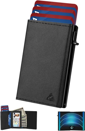 Cartera Tarjetero para Hombres - Estuche de Aluminio Desplegable, Cuero de Microfibra Flexible Premium, Cartera Inteligente para Hombres, Bloqueo