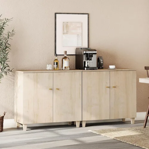 Miniatura 3 de WAMPAT Aparadores de buffet, mesa consola de madera Credenza de 70.8 pulgadas de ancho con 4 puertas, armarios de almacenamiento 2 en 1 modernos