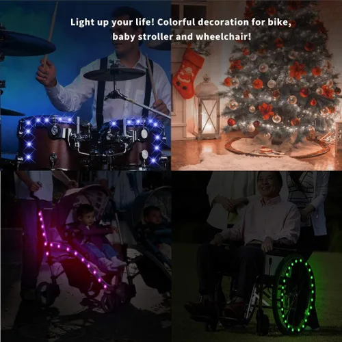 Miniatura 7 de TINANA Paquete de 2 luces LED para rueda de bicicleta, luces ultrabrillantes impermeables para radios de bicicleta, decoración de ciclismo