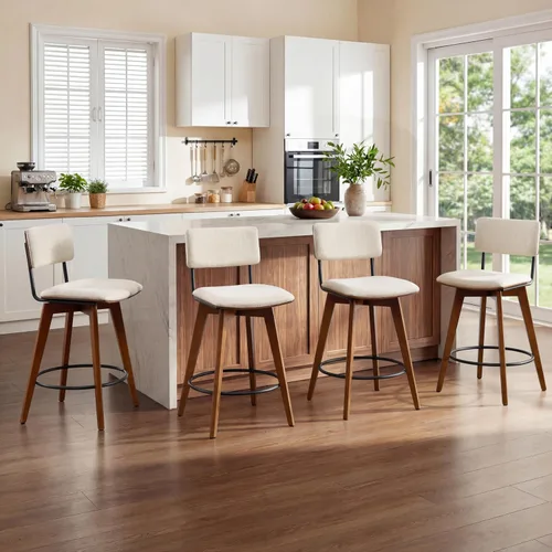 Miniatura 11 de ONEVOG Juego de 2 taburetes de bar giratorios de madera de 26 pulgadas de altura de mostrador, modernas sillas altas tapizadas para isla de cocina