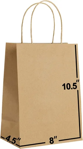 Bolsas de papel marrón con asas a granel de 8 x 4.5 x 10.5 pulgadas [50 bolsas]. Ideal para compras, embalaje, venta al por menor, fiesta,