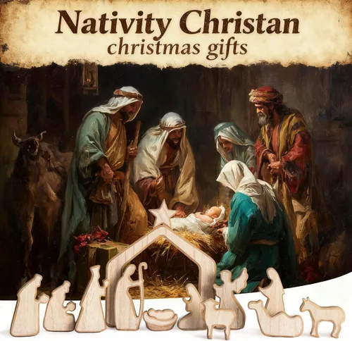 Miniatura 2 de NEROSUN - Juego de escenas de la Natividad, 13 figuras de madera en miniatura de la Sagrada Familia y el pesebre, figuras minimalistas, bohemias