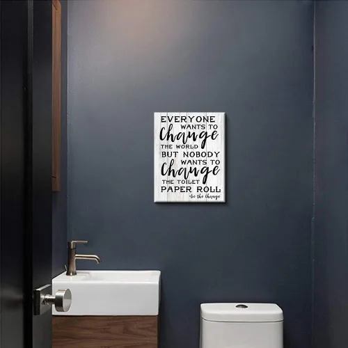 Miniatura 3 de Kas Home Decoración de pared de baño, reglas de inodoro, letreros divertidos sobre lienzo, arte de pared en lienzo enmarcado de madera, fondo HD