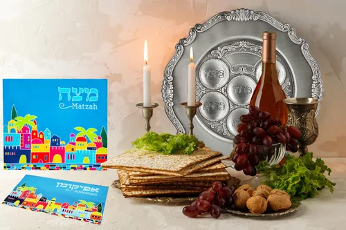 Miniatura 3 de Pésaj Jerusalén Afikoman - Cubierta para Pascua en hebreo e inglés, azul satinado