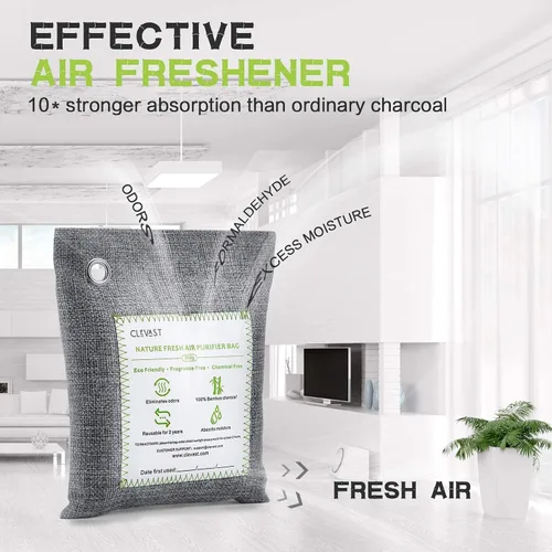Miniatura 3 de CLEVAST - Bolsas purificadoras de aire de carbón de bambú (4 x 7.05 oz), eliminan olores y humedad, bolsas purificadoras de aire fresco natural