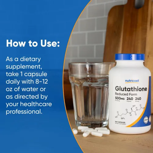 Miniatura 7 de Nutricost Cápsulas de glutatión de 500 mg, 240 cápsulas, sin gluten, sin OMG