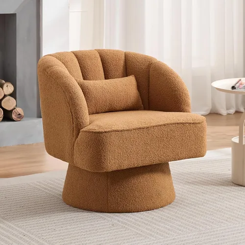 Miniatura 20 de GarveeHome Silla de acento moderna giratoria de barril, sillón tapizado de terciopelo de 360 grados con respaldo a rayas y acolchado suave, cómoda