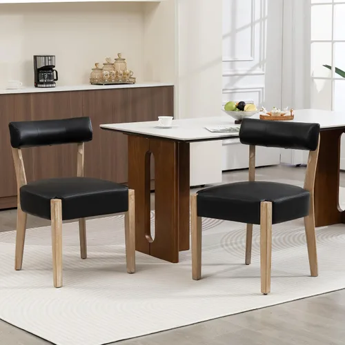 Miniatura 16 de ZJhome Sillas de comedor, paquete de 2 sillas de cocina de madera modernas de mediados de siglo con tapicería de lino, diseño tejido de respaldo