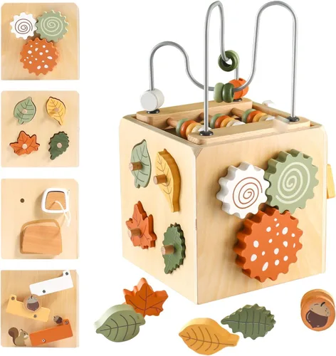 Cubo de actividades de madera para bebés - Set de regalo para niños | Juguetes de regalo para niños de 1 a 2 años | Juguetes educativos de