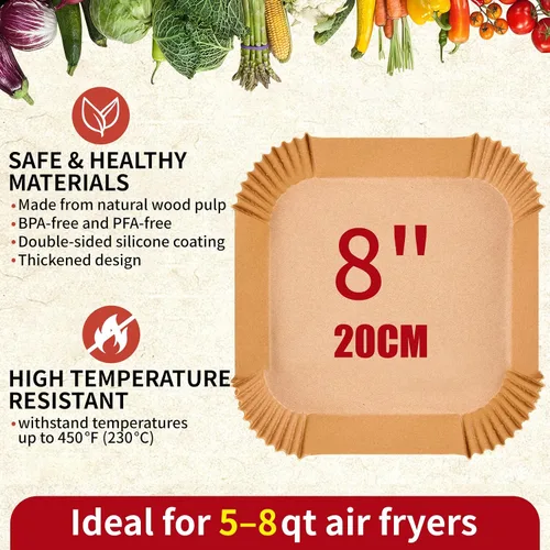 Miniatura 2 de Revestimientos de papel para freidora de aire de 1.41 oz/m², 125 piezas de papel pergamino desechable de 8 pulgadas para freidora de aire de 5 a 8