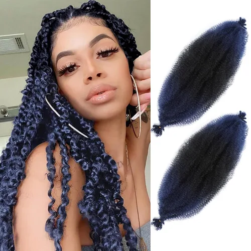 Miniatura 46 de Cabello afro elástico y trenzado de 30 pulgadas 2 paquetes, cabello preesponjado y trenzado elástico pre-estirado para extensiones de cabello suave
