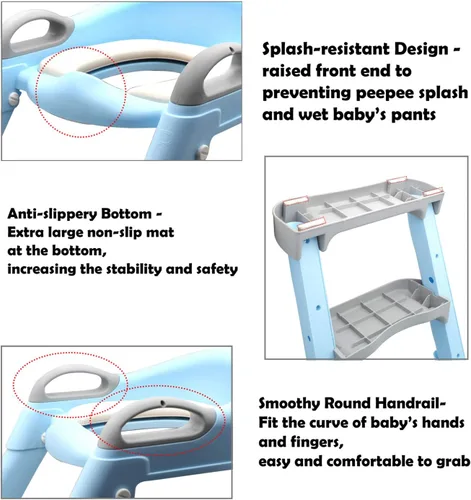 Miniatura 2 de Asiento clásico de escalera de inodoro con cojín mejorado, silla de inodoro/entrenador de inodoro para bebés niños pequeños en azul