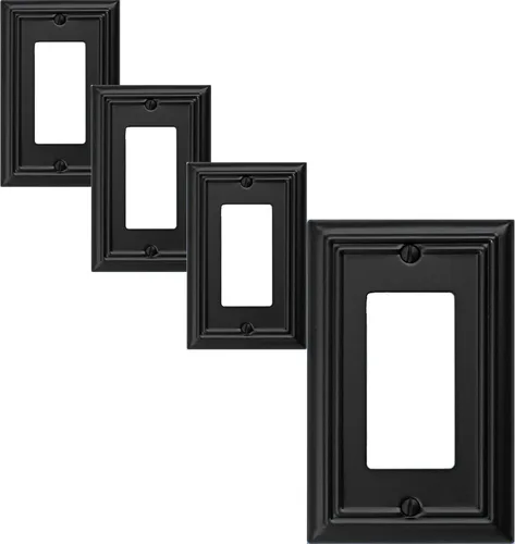 OKAWYC Cubierta de Interruptor de Luz Decorativo Individual Placa de Pared Metálica Adler, Paquete de 4 Negro 1 Gang Rocker Individual, para