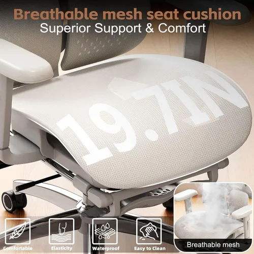 Miniatura 8 de Vonesse Silla de oficina ergonómica con reposapiés, sillas de escritorio con reposacabezas y reposabrazos ajustables 3D, silla de juegos de Blanco