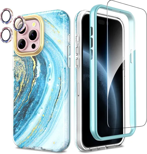 Miniatura 8 de SHEDEER Funda para iPhone 15 Pro MAX con protector de cámara con purpurina y protector de pantalla, patrón chic antiamarillento, protección contra
